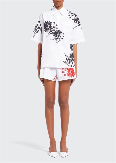 prada sunflower shirt|White/black Printed poplin shirt .